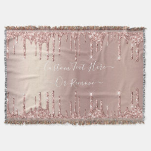 Rose Gold Blush Glitter Throw Blanket Custom Text