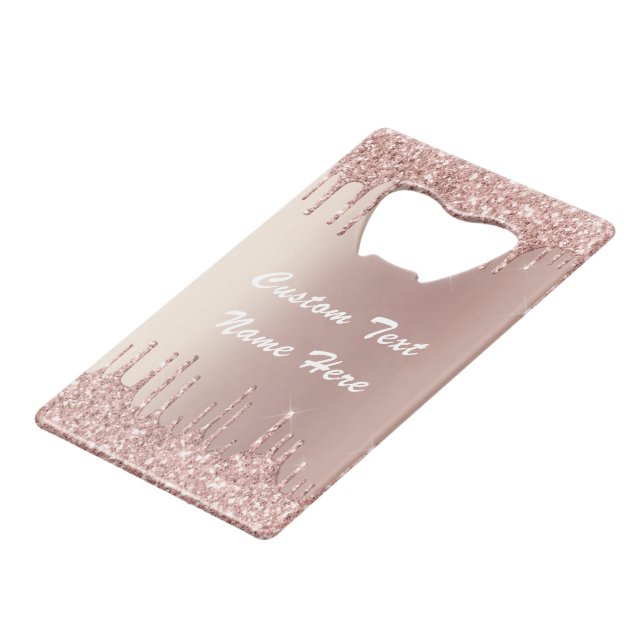Rose Gold Blush Glitter Your Text Bottle Opener (Back Angled)