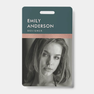 ROSE GOLD BLUSH GREEN EMPLOYEE PHOTO BAR CODE NAME ID BADGE