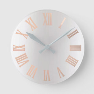 Rose Gold Blush Grey Silver Ombre Minimal Metallic Round Clock
