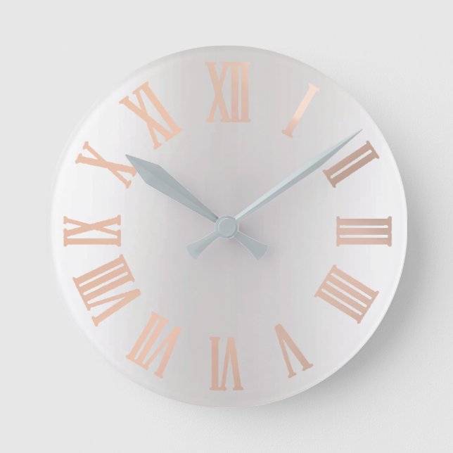 Rose Gold Blush Grey Silver Ombre Minimal Metallic Round Clock (Front)