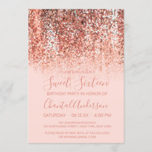 Rose Gold Blush Mermaid Glitter Gradient Sweet 16 Invitation