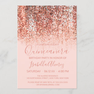 Rose Gold Blush Mermaid Glitter Ombre Quinceañera Invitation