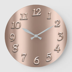 Rose Gold Blush Metal Skinny Ivory Arabian Numbers Large Clock