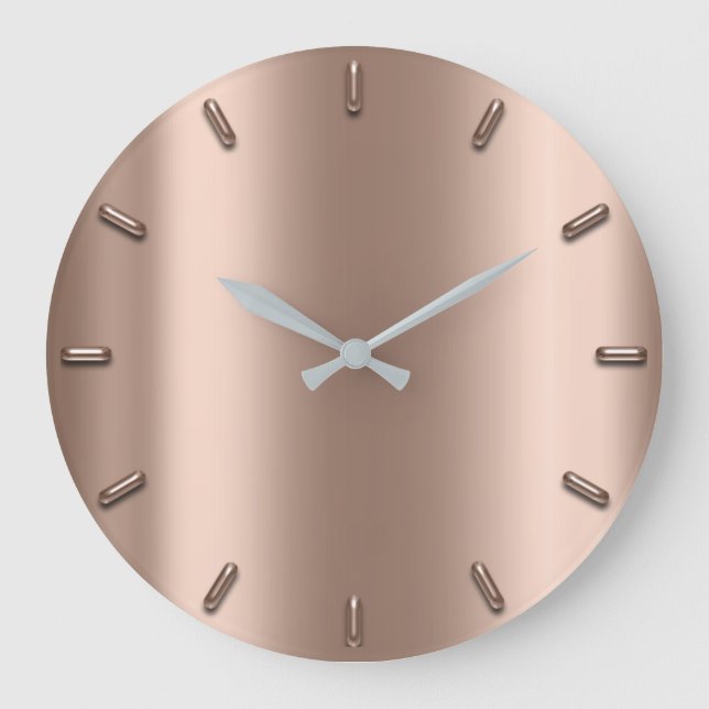 Rose Gold Blush Metal Skinny Silver Minimalism Large Clock (Front)