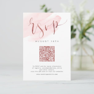Rose Gold Blush Modern Script wedding QR code RSVP Card
