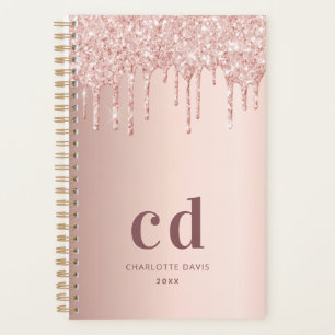 Rose gold blush monogram drips planner