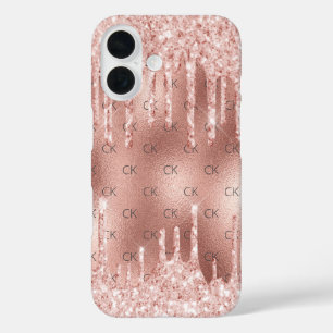 Rose gold blush monogram initials  iPhone 16 case