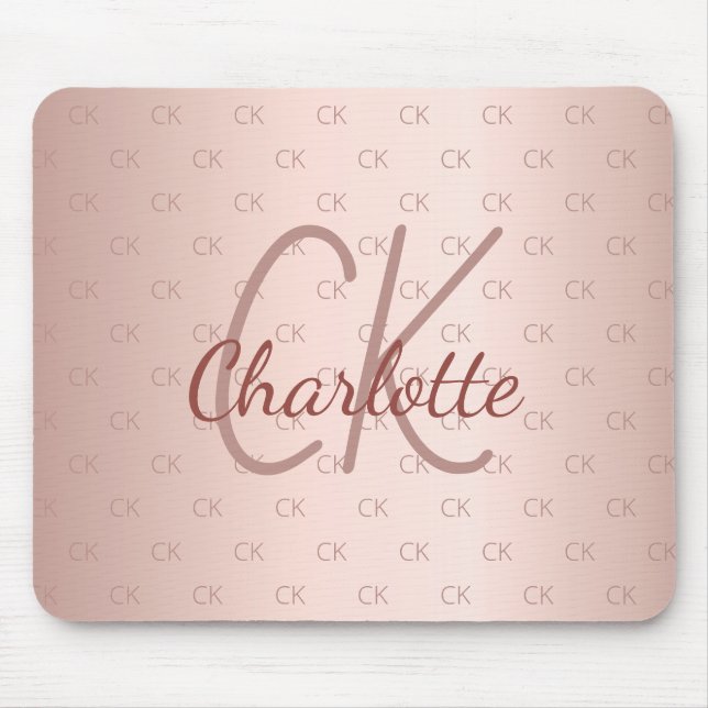 Rose gold blush monogram initials name elegant mouse pad (Front)