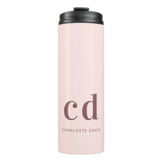 Rose gold blush monogram name minimalist thermal tumbler (Front)