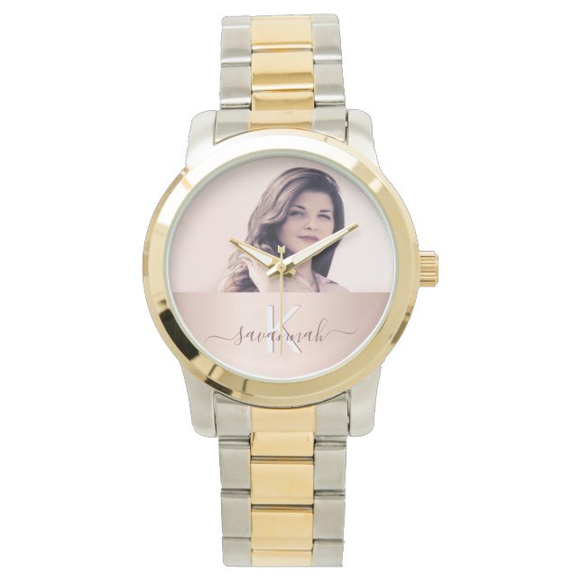 Rose gold blush monogram photo watch (Front)