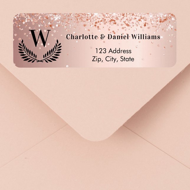 Rose gold blush monogram return address label (Creator Uploaded)
