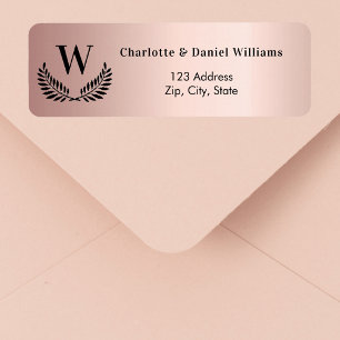 Rose gold blush monogram return address label