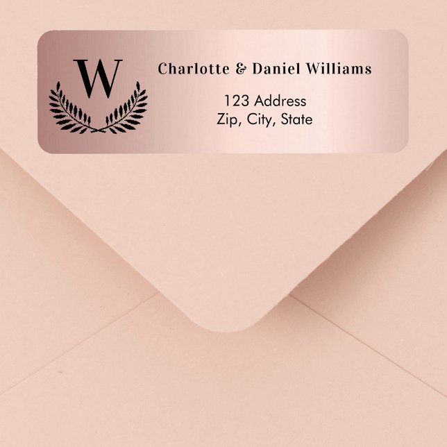 Rose gold blush monogram return address label (Creator Uploaded)
