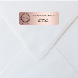 Rose gold blush monogram return address label