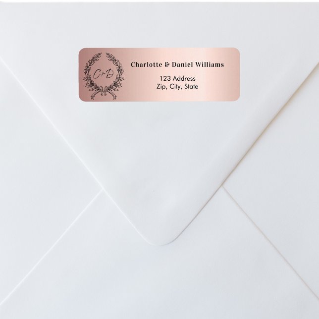 Rose gold blush monogram return address label (Creator Uploaded)