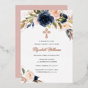 Rose Gold Blush Navy Floral Girl Baptism