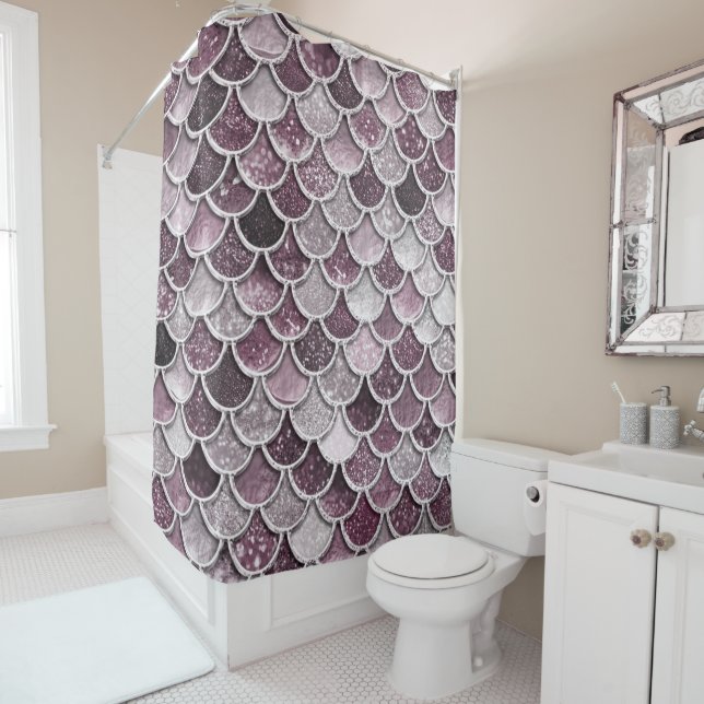 Rose Gold Blush Ombre Glitter Mermaid Scales Shower Curtain (In Situ)