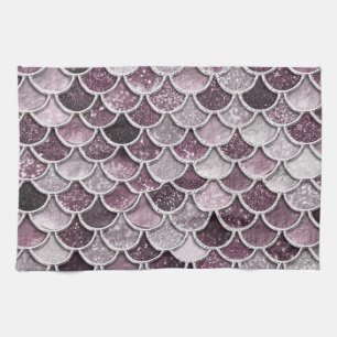 Rose Gold Blush Ombre Glitter Mermaid Scales Tea Towel