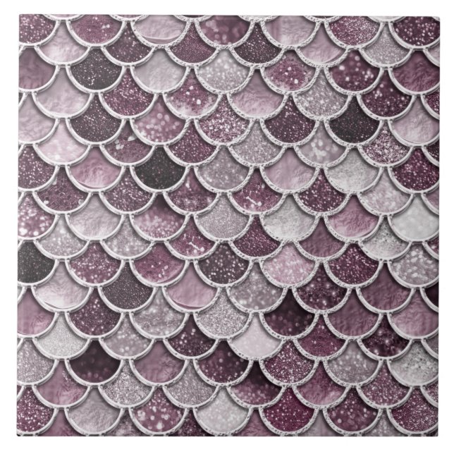 Rose Gold Blush Ombre Glitter Mermaid Scales Tile (Front)
