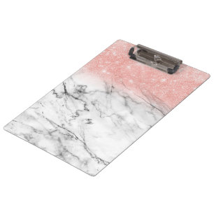 Rose Gold Blush Ombre Glitter on Trendy Marble Clipboard
