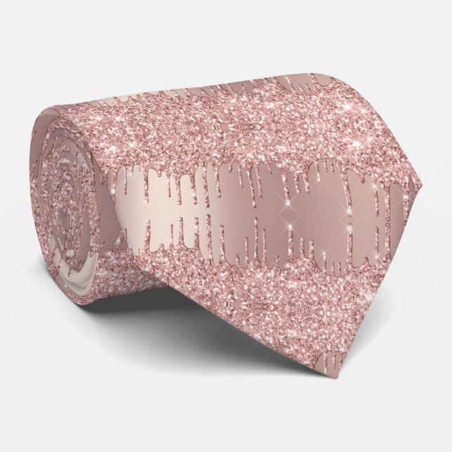 Rose Gold Blush Party Neck Tie Gift Glitter Drips (Rolled)