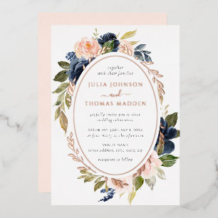 Rose Gold Blush Peach Navy Floral Wedding 