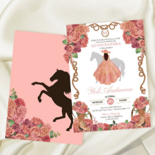 Rose Gold Blush Peach Western Charro Quinceañera Invitation