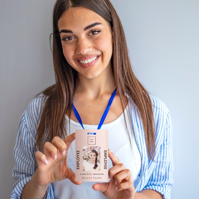 Rose gold blush photo business employee ID badge (Creator Uploaded)