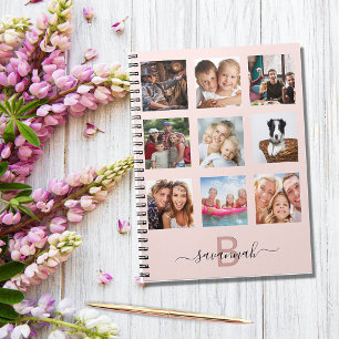 Rose gold blush photo collage monogram notebook