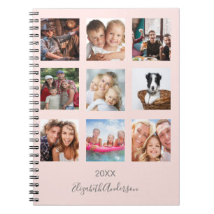 Rose gold blush photo collage monogram notebook
