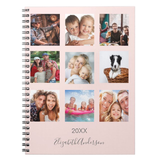Rose gold blush photo collage monogram notebook (Front)