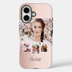 Rose gold blush photo collage name iPhone 16 case