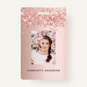 Rose gold blush photo name ID badge