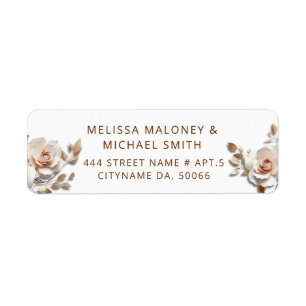 Rose Gold Blush Pink 3D Floral Return Address Label