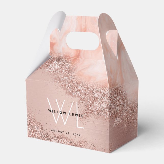 Rose Gold Blush Pink Agate Geode Glitter Monogram Favour Box (Front Side)