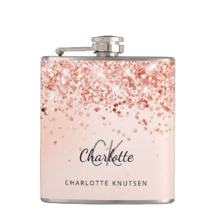 Rose gold blush pink best friends hip flask