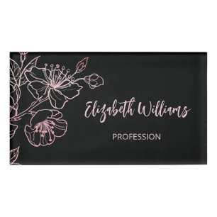 Rose Gold Blush Pink Black Floral Name Tag
