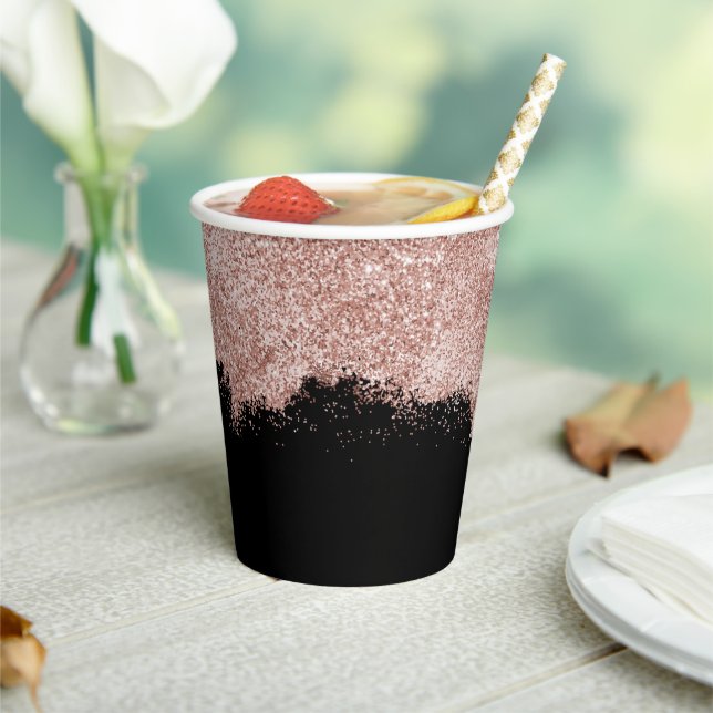 Rose Gold Blush Pink Black Girly Glitter Dust  Paper Cups (Insitu)