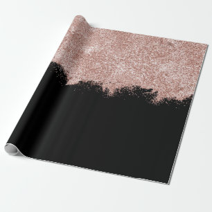 Rose Gold Blush Pink Black Girly Glitter Dust Wrapping Paper