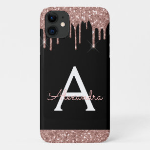 Rose Gold Blush Pink Black Glitter Monogram Case-Mate iPhone Case