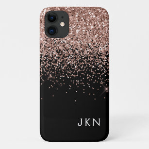 Rose Gold Blush Pink Black Glitter Monogram Case-Mate iPhone Case