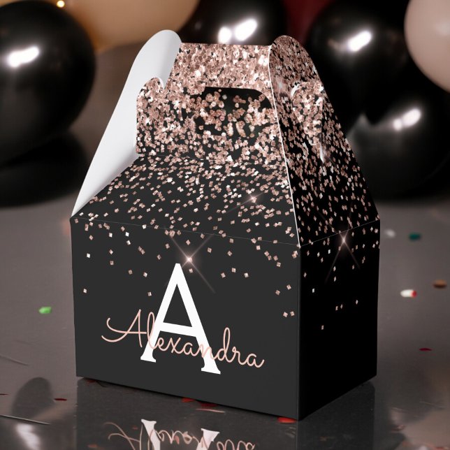 Rose Gold Blush Pink Black Glitter Monogram Favour Box (Creator Uploaded)