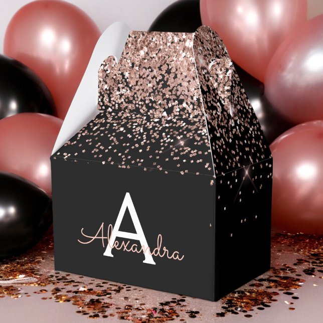 Rose Gold Blush Pink Black Glitter Monogram Favour Box (Creator Uploaded)