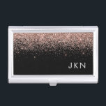 Rose Gold Blush Pink Black Glitter Monogram Girly Business Card Holder<br><div class="desc">Black and Rose Gold - Blush Pink Sparkle Glitter Monogram Name Business Card Holder. This makes the perfect sweet 16 birthday,  wedding,  bridal shower,  anniversary,  baby shower or bachelorette party gift for someone that loves glam luxury and chic styles.</div>