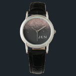 Rose Gold Blush Pink Black Glitter Monogram Girly Watch<br><div class="desc">Black and Rose Gold - Blush Pink Sparkle Glitter Monogram Name Watch. This makes the perfect graduation,  birthday,  wedding,  bridal shower,  anniversary,  baby shower or bachelorette party gift for someone that loves glam luxury and chic styles.</div>
