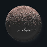 Rose Gold - Blush Pink Black Glitter Monogram Name Paper Plate<br><div class="desc">Rose Gold - Blush Pink and Black Sparkle Glitter Monogram Name and Initial Party Plates. This makes the perfect sweet 16 birthday,  wedding,  bridal shower,  anniversary,  baby shower or bachelorette party gift for someone that loves glam luxury and chic styles.</div>