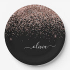 Rose Gold - Blush Pink Black Glitter Monogram Name