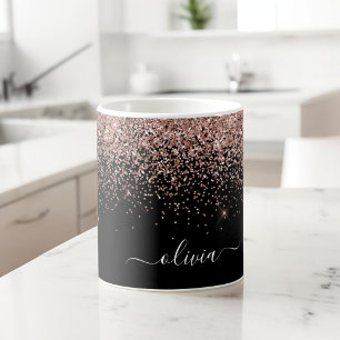 Rose Gold - Blush Pink Black Glitter Sparkle Name Coffee Mug