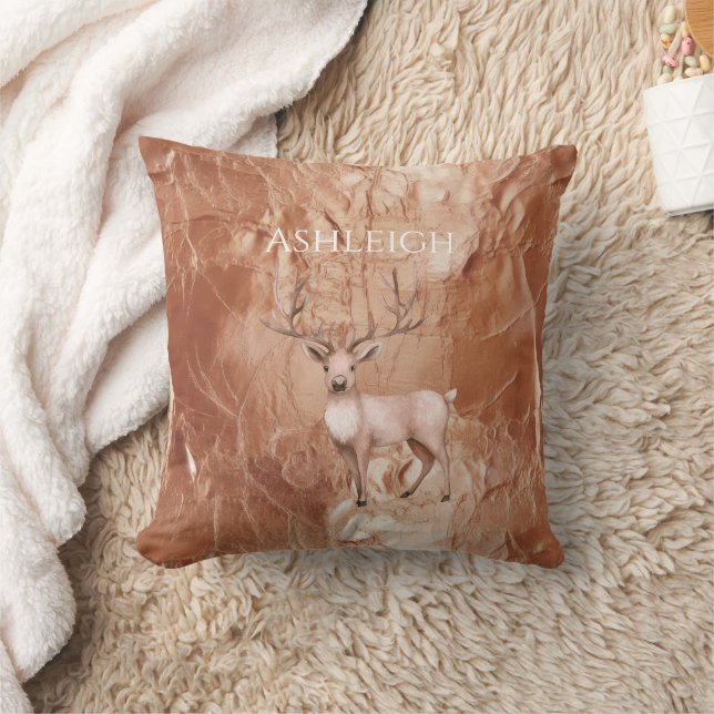 Rose Gold Blush Pink Boho Deer Tree Cushion (Blanket)